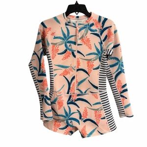 Carve Designs Swimsuit Womens Small Long Sleeve Zip One Piece Rashguard Tropical